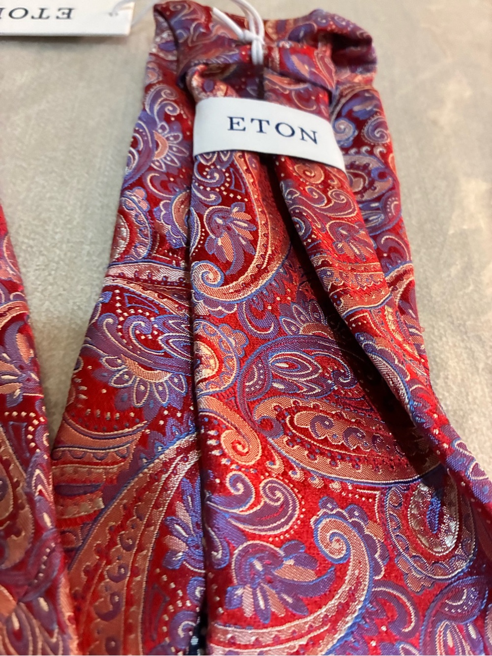 Eton Red and Purple Paisley Silk Tie with Gold Accents